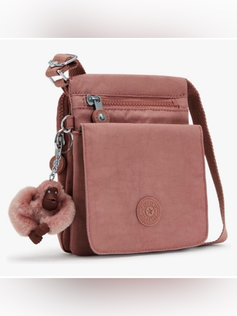 Kipling Dusty Rose Crossbody Bag with Monkey Keychain